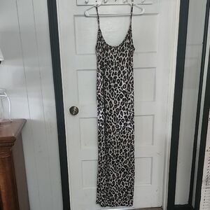 Boohoo Leopard Print Slip Maxi Dress in Neutral Brown & Black